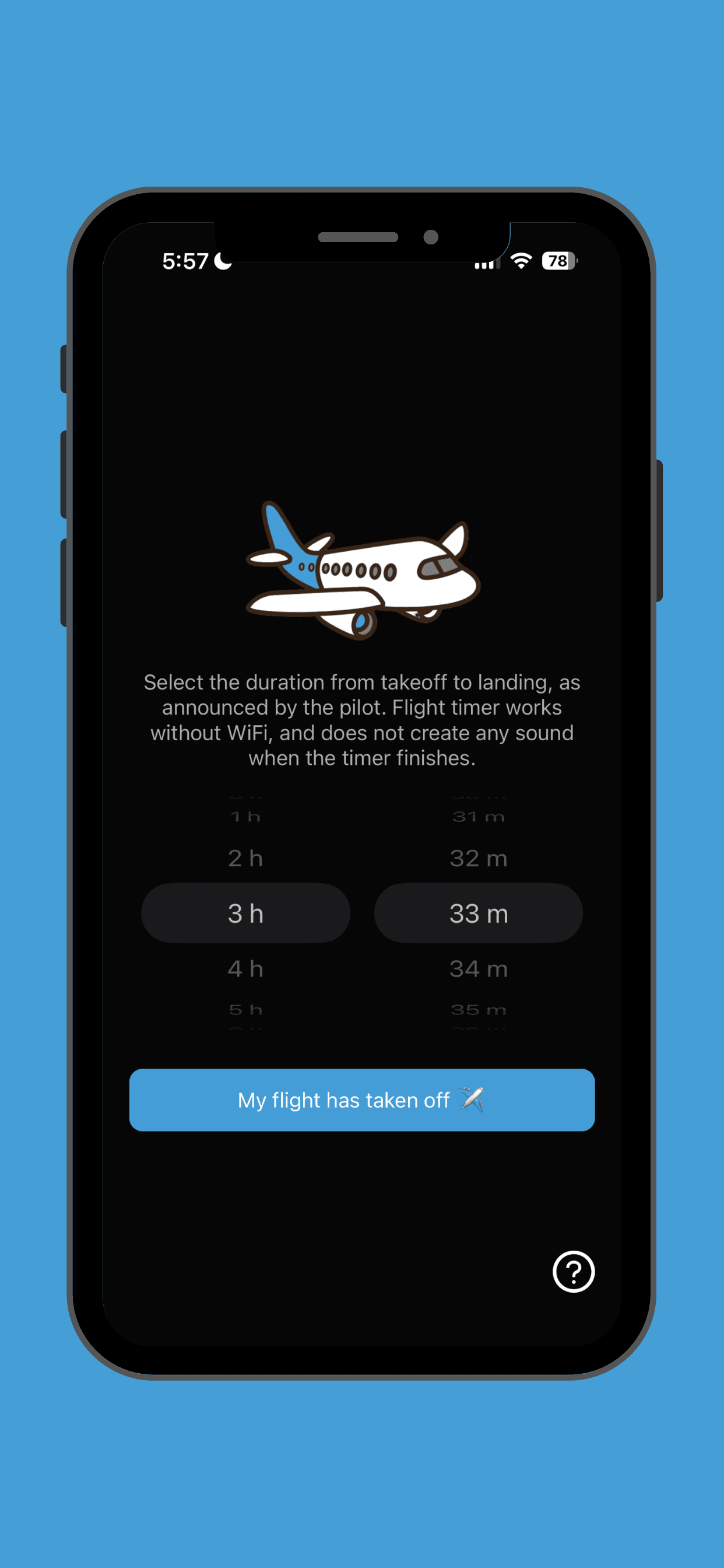 Flight Time Remaining app launch screen